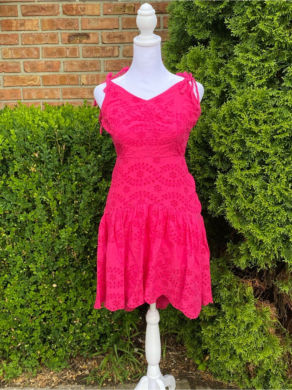 VENUS Hot Pink Eyelet Tie-Shoulder Mini Dress Women’s Cotton